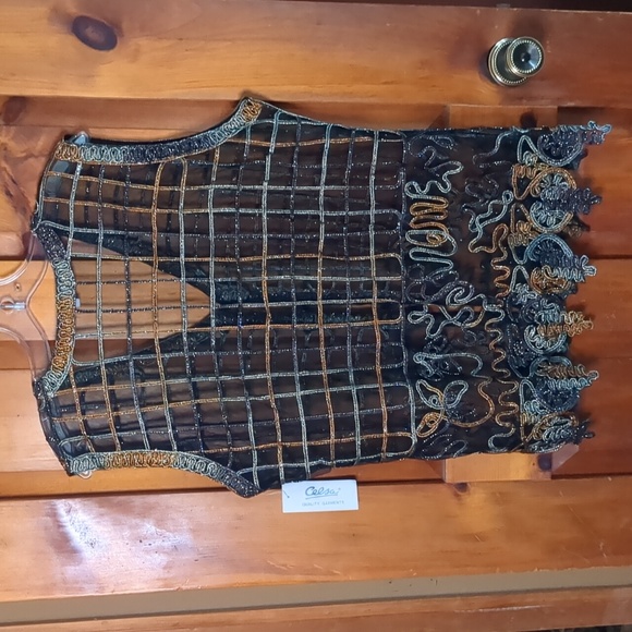 CELSA* mesh net metallic gold/green decorative vest "button" front size XL - Picture 8 of 12